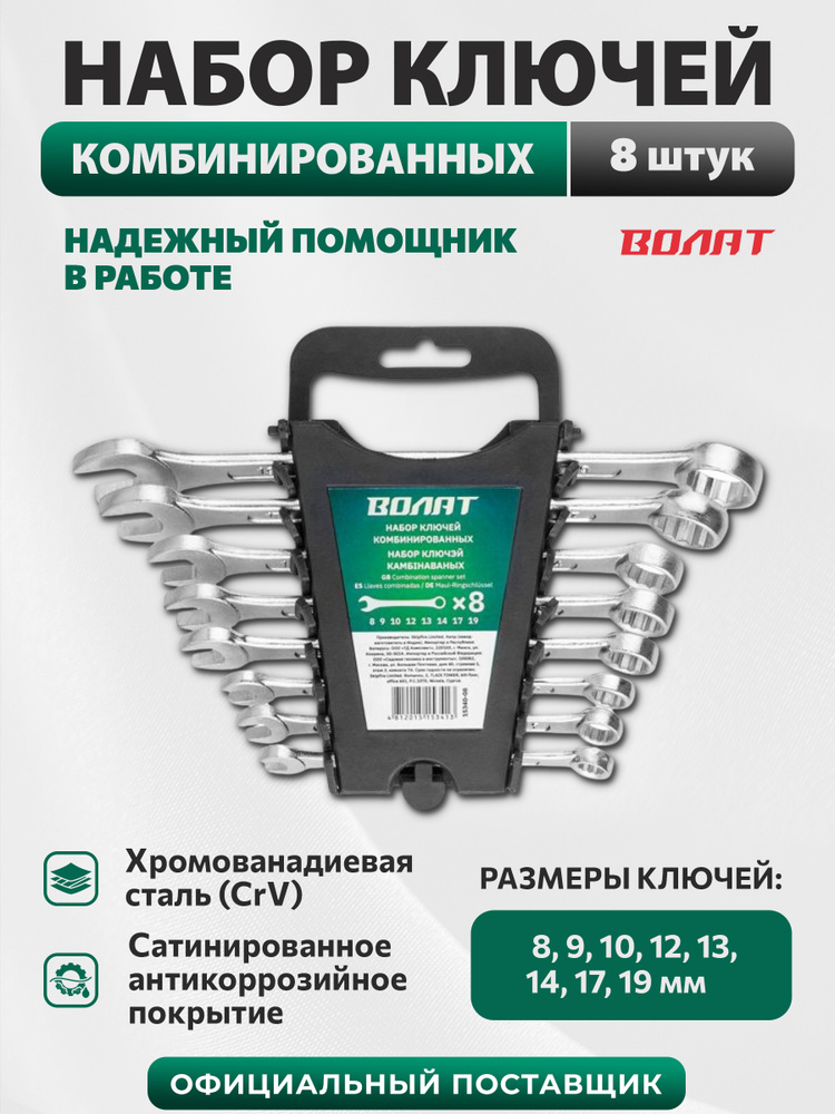 Набор ключей комбинированных 8-19 мм 8 предметов ВОЛАТ (15340-08) #1