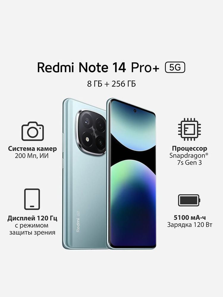 Xiaomi Смартфон Redmi Note 14 Pro+ Ростест (EAC) 8/256 ГБ, Nano-SIM, голубой #1