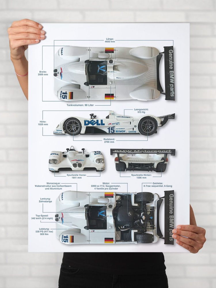Плакат на стену для интерьера Легенды Авто (БМВ V12 LMR - BMW V12 LMR 2) - Постер по машине формата A1 #1