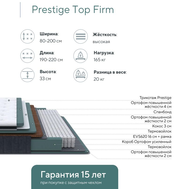 Матрас 140х190 PROxSON Prestige Top Firm высокая жесткость, анатомический #1