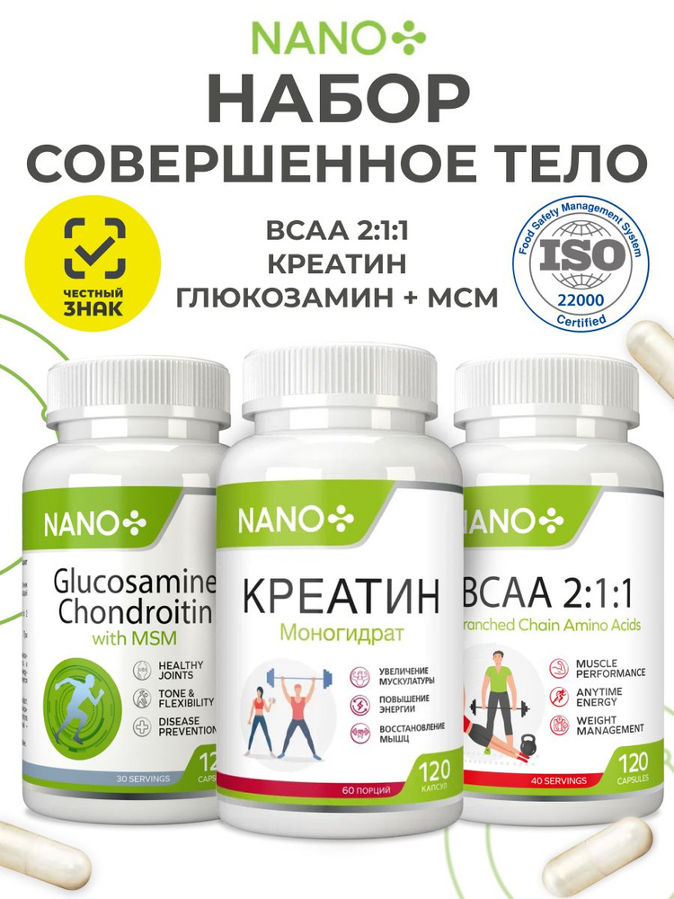 NANO+ Набор Совершенное Тело: BCAA 2:1:1, Креатин моногидрат микронизированный, Глюкозамин Хондроитин #1
