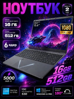 AUSA Ноутбук 15.6", AMD A10-6700, RAM 16 ГБ, SSD 512 ГБ, Intel HD Graphics 530, Windows Pro, темно-серый, лиловый, Русская раскладка