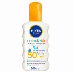 Детский солнцезащитный спрей NIVEA Sun Ультра защита для чувствительной кожи SPF 50+, сверхводостойкий, 200 мл