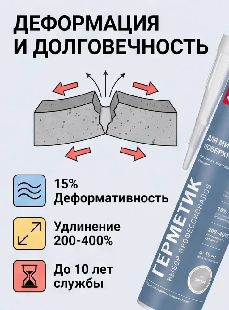 Герметик строительный NEOMID mineral professional 310 мл. картридж Серый, 310 мл, фото 2