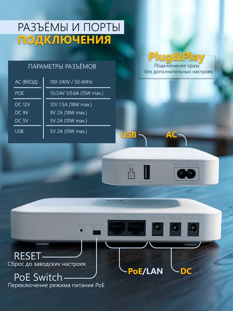 Источник бесперебойного питания OLAX UPS D8 PRO 24W 20000 mAh Smart PoE 15/24V, 24 Вт, 20000 мАч, фото 2