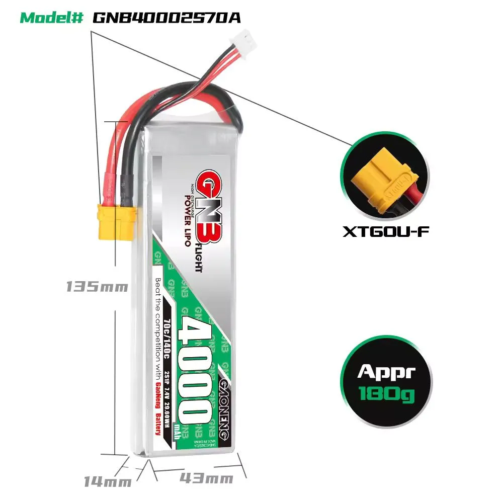 Gaoneng GNB 2S1P 7.4V 4000mAh 70C XT60 Lipo battery