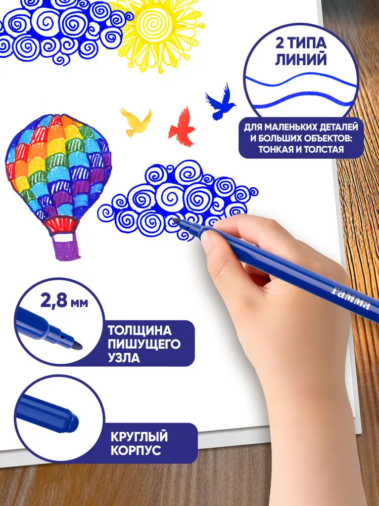 Фломастеры для рисования для школы 12 цветов, 12 цв., фото 3