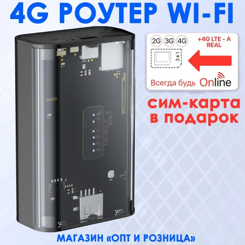 WiFi роутер 4G с сим-картой в подарок! Мобильный, переносной. Работает со всеми операторами России,