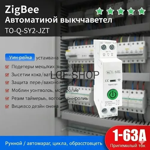 1P+N Умный ZigBee Выключатель с Защитой от Перетока , Управлением через Alexa и Google Assistant, Мо