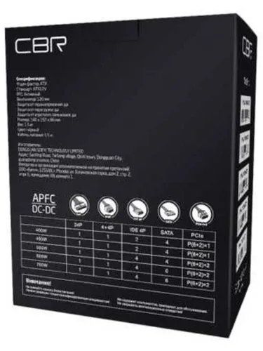 Блок питания CBR PSU-ATX400-12GM, 400W. 400Вт, 80 PLUS Bronze, 120мм, черный