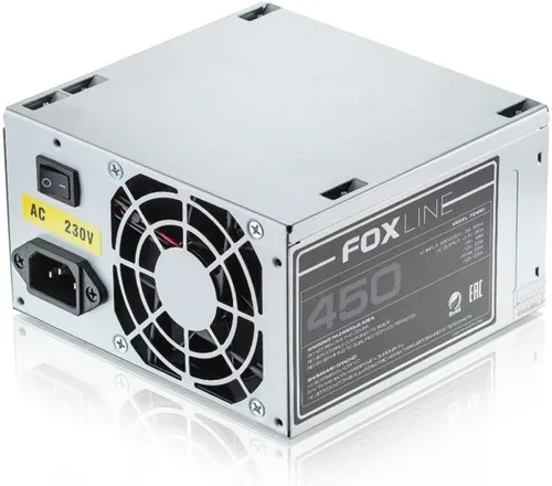 Блок питания ATX 450W FoxLine FZ450 (24+4pin/2xMolex/2xSATA/1xFDD/80mm fan/w/o cable) OEM