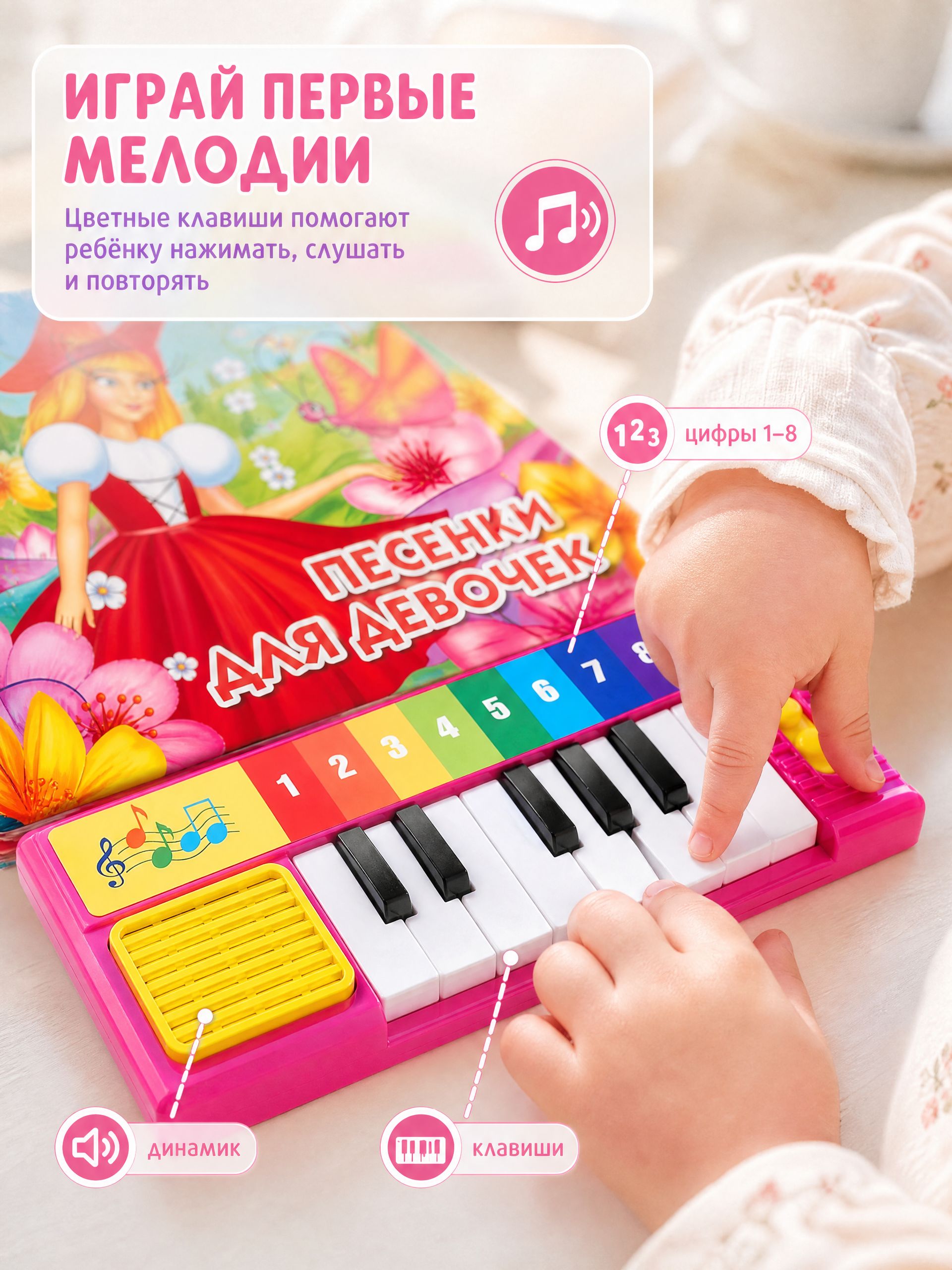 Книга-пианино "Песенки для девочек" (8 клавиш) | Piano Book «Songs for Girls» - Ozon image 1