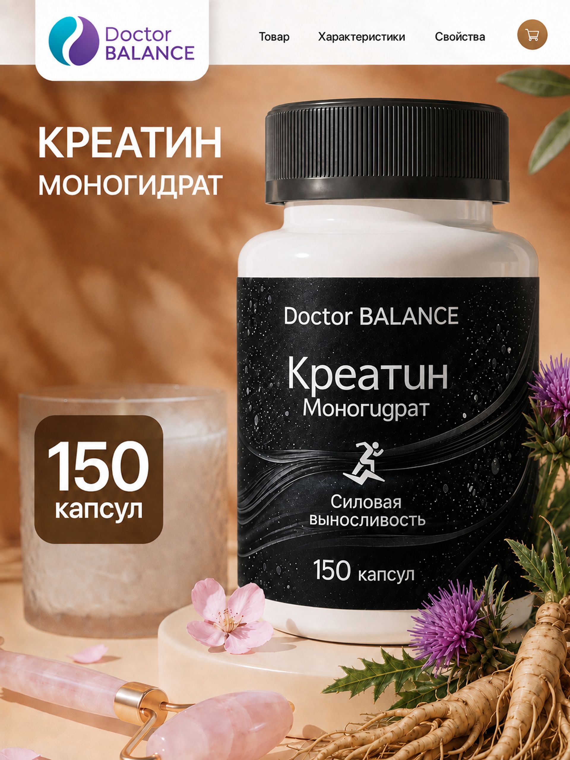 Спортивное питание с креатином моногидратом 650 мг Doctor Balance 150 капсул