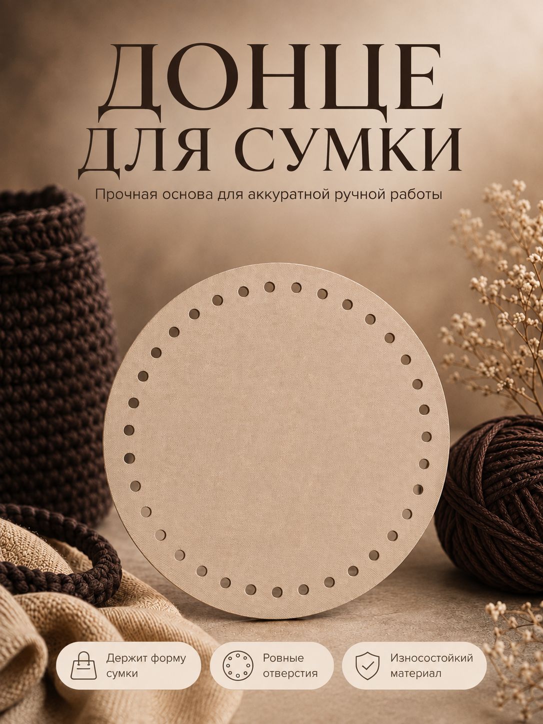 Дно для сумки, круглое, d 18 см, бежевое
