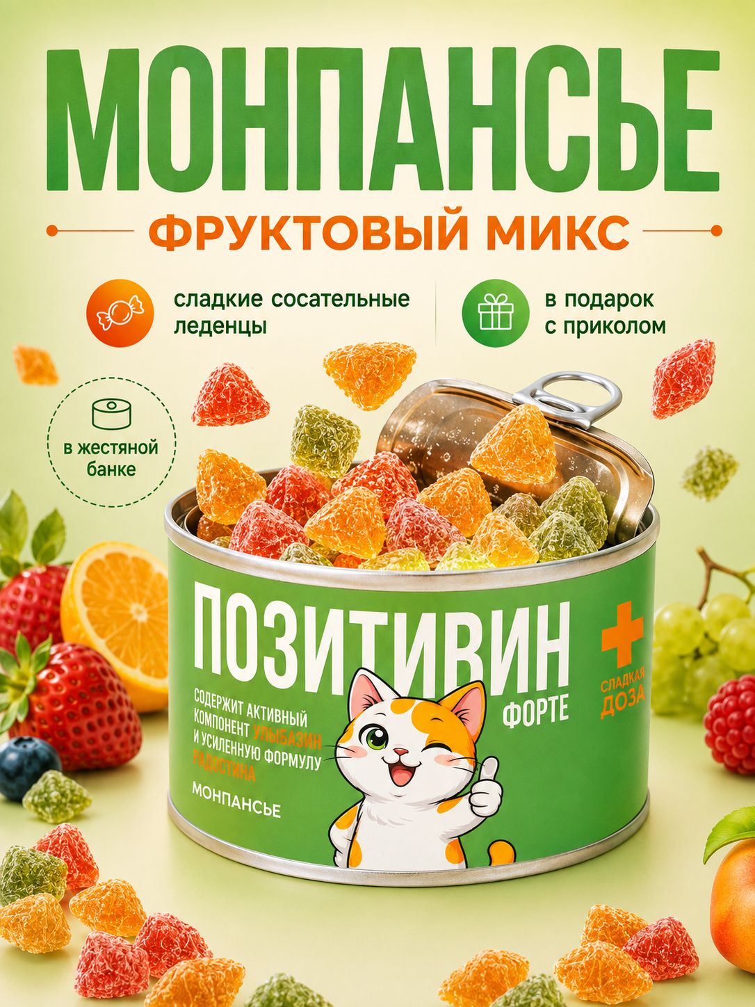 Монпансье "Позитивин" сладкие сосательные леденцы в подарок с приколом