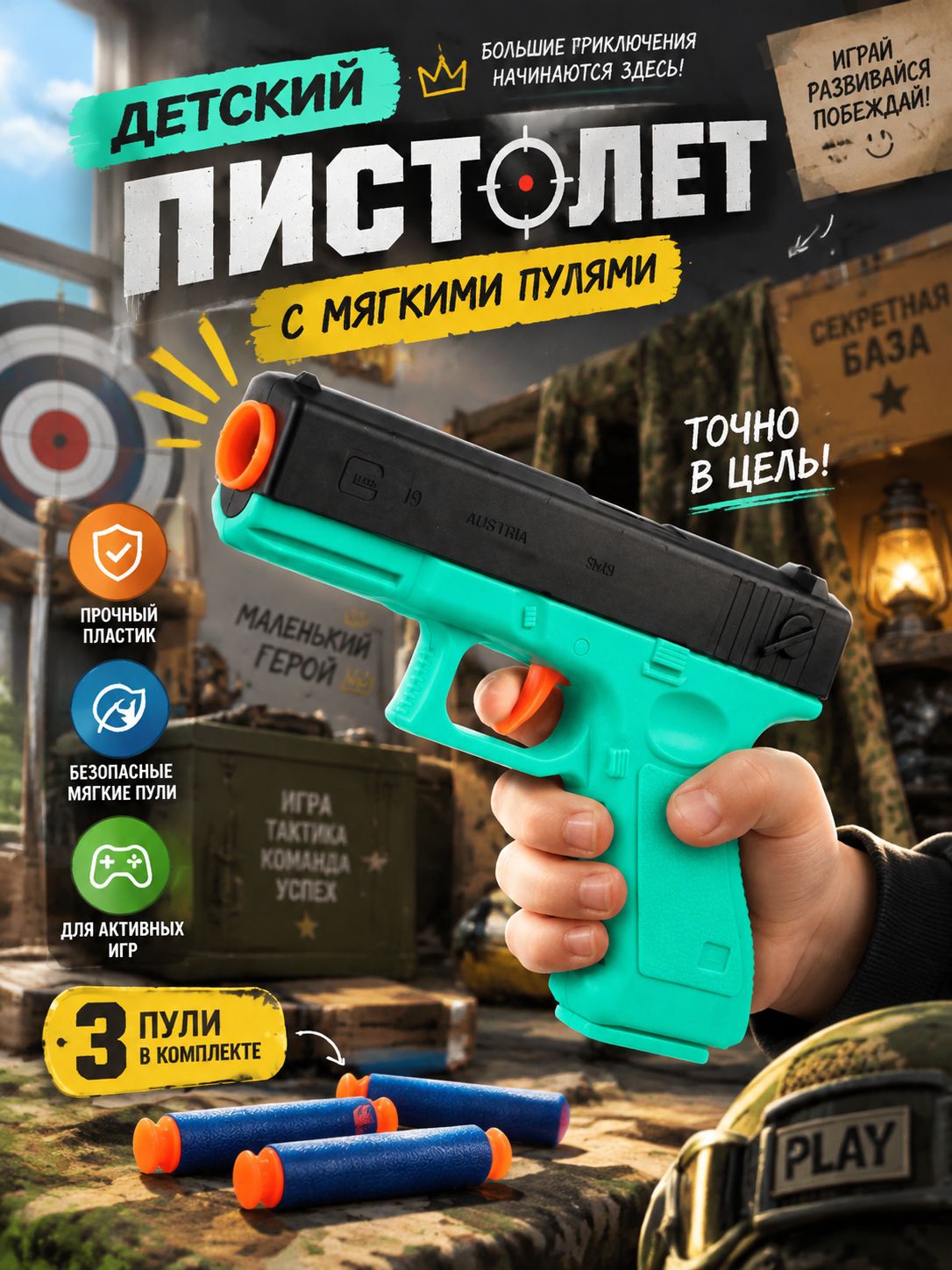 Пистолет детский "Стандарт"/ Пистолет с мягкими пулями