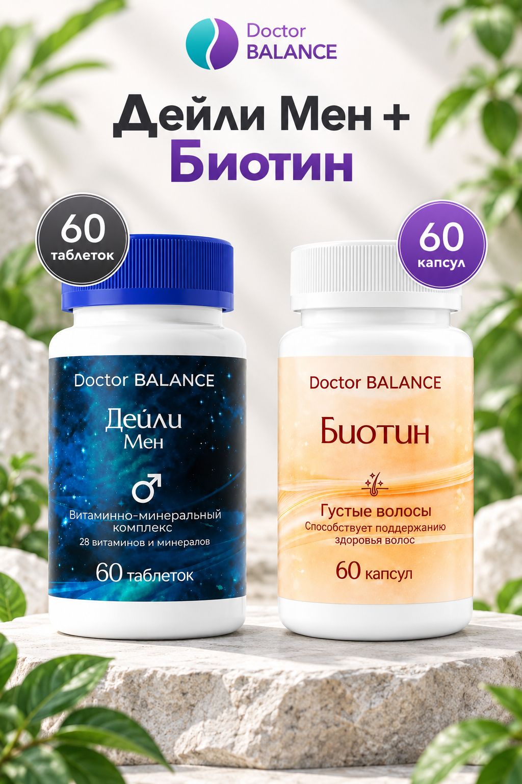 Набор Doctor Balance: Витамины для мужчин Дейли Мен 60 + Биотин 150 мкг 60