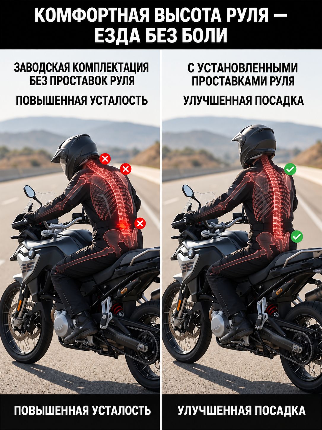 Проставки крепления руля с 22 мм на 22/28 мм Мир Эндуро черные — фото 3