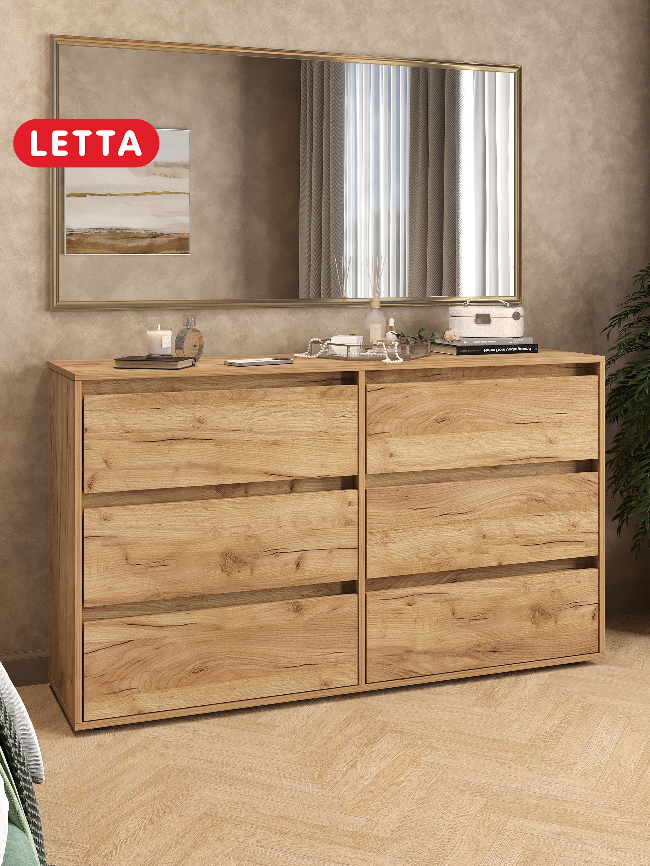 КомодCityNew6ящиковДубКрафтзолотой1402х827(h)х394