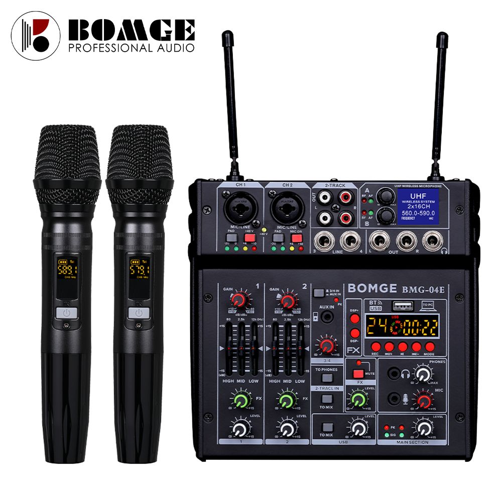 BOMGEBMG-04Eикшерныйпультсмикрофоном,4-канальныйкараокемикшер