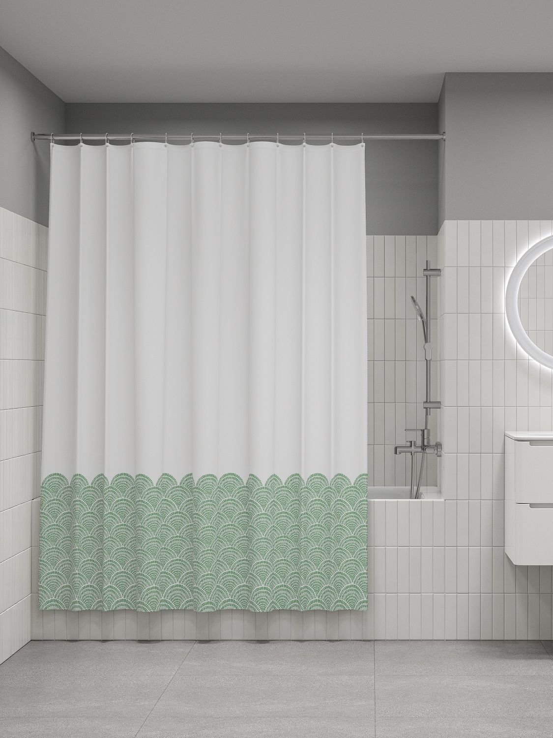 Фото товара на маркетплейсе ozon Штора для ванной комнаты и душа IDDIS, 180x200 см, тканевая, водонепроницаемая, полиэстер, с кольцами, BW04P18i11