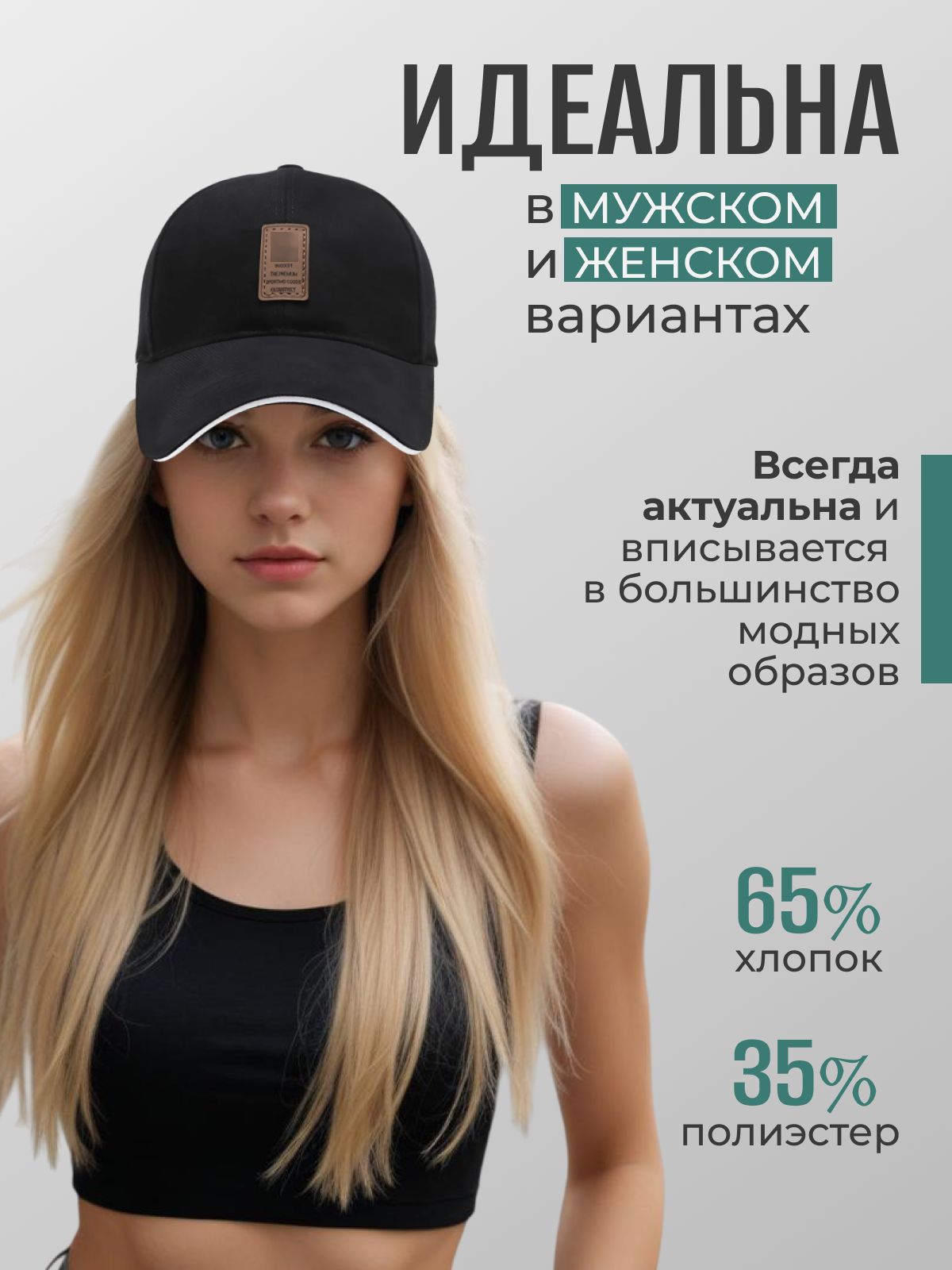 Бейсболка унисекс, кепка мужская черная с логотипом
