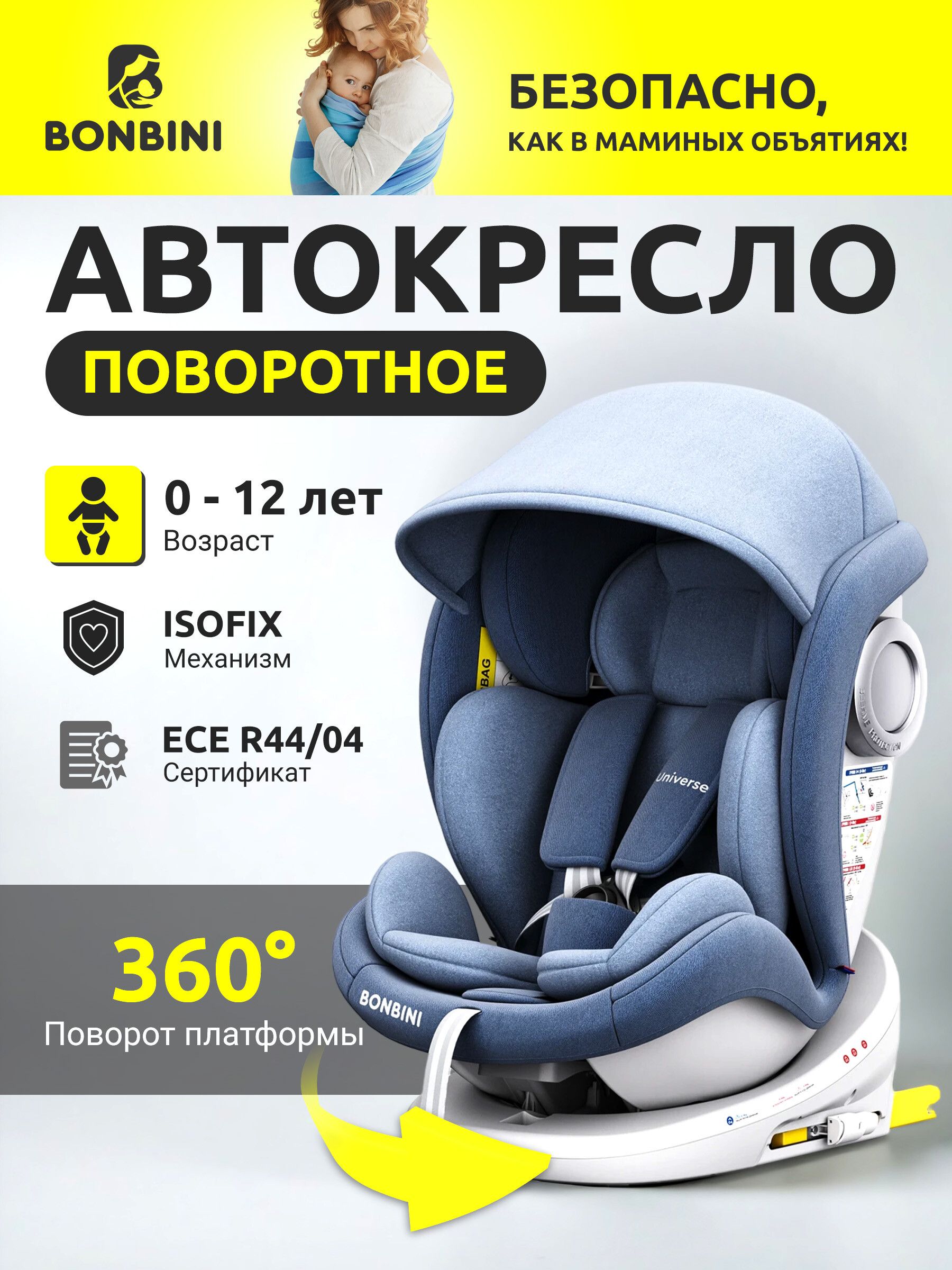 АвтокреслодетскоевмашинуповоротноеisofixBONBINIUniverseBlue(BO-323112)
