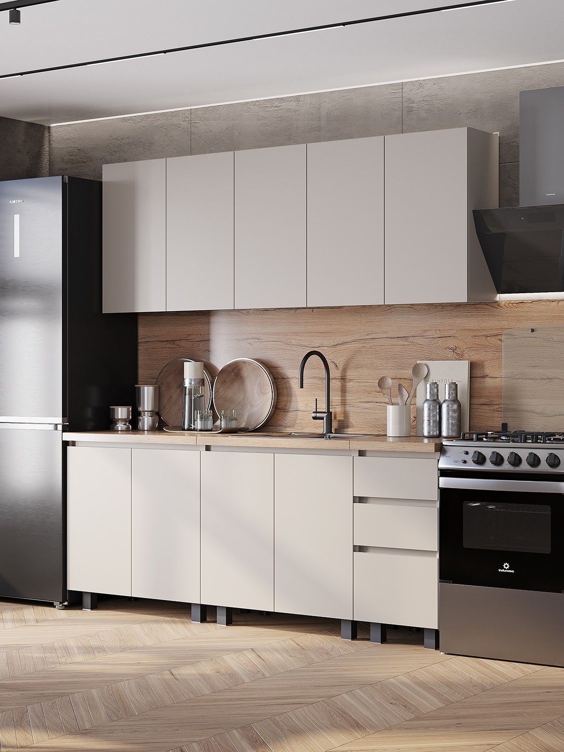 МЕБЕЛЬНЫЙРАЙКухонныйгарнитурМори2мЛДСПкашемир/белыйсостолешницейдлядомаидачи