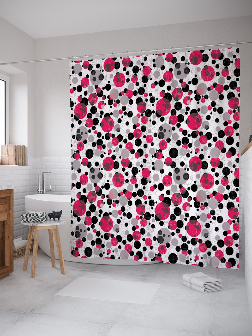 Штора для ванной тканевая 180х200, занавеска водонепроницаемая "Цветной горох", JoyArty