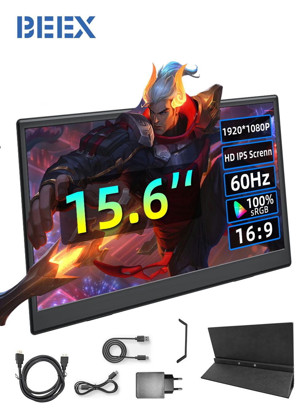 BEEX15.6"МониторZA15.6,IPS,1920x1080,60Гц,черныйматовый