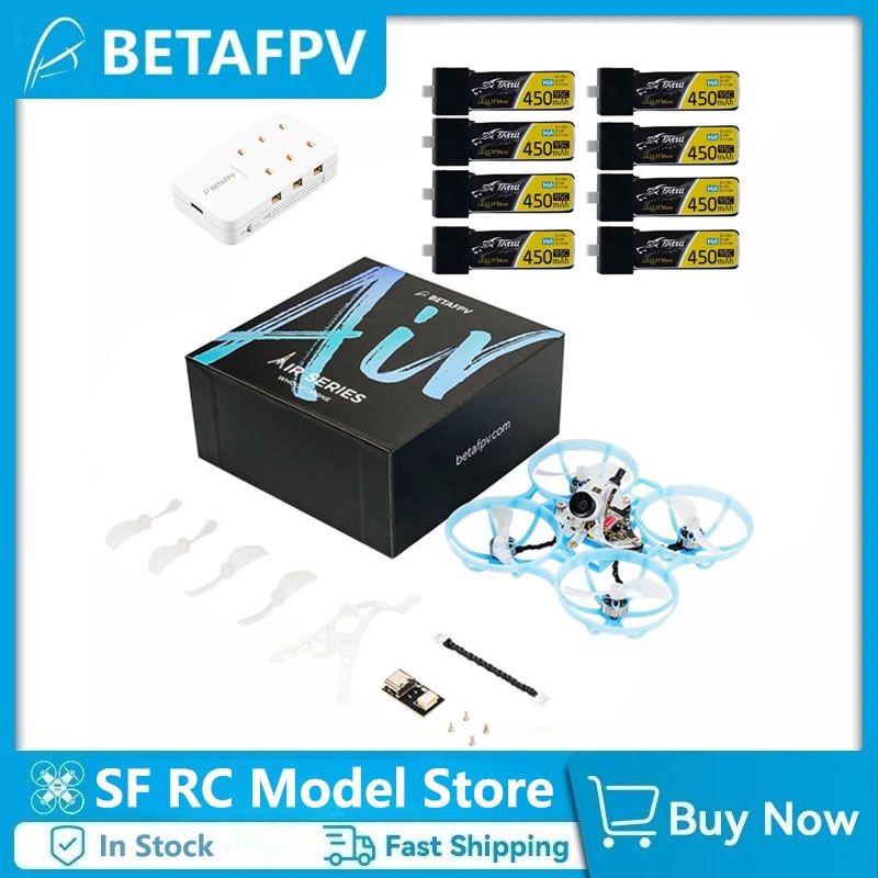 BetaFPV Air75 Whoop BNF ELRS 2.4GHz + 8x Tattu 1S 450mAh 95C batteries + charger