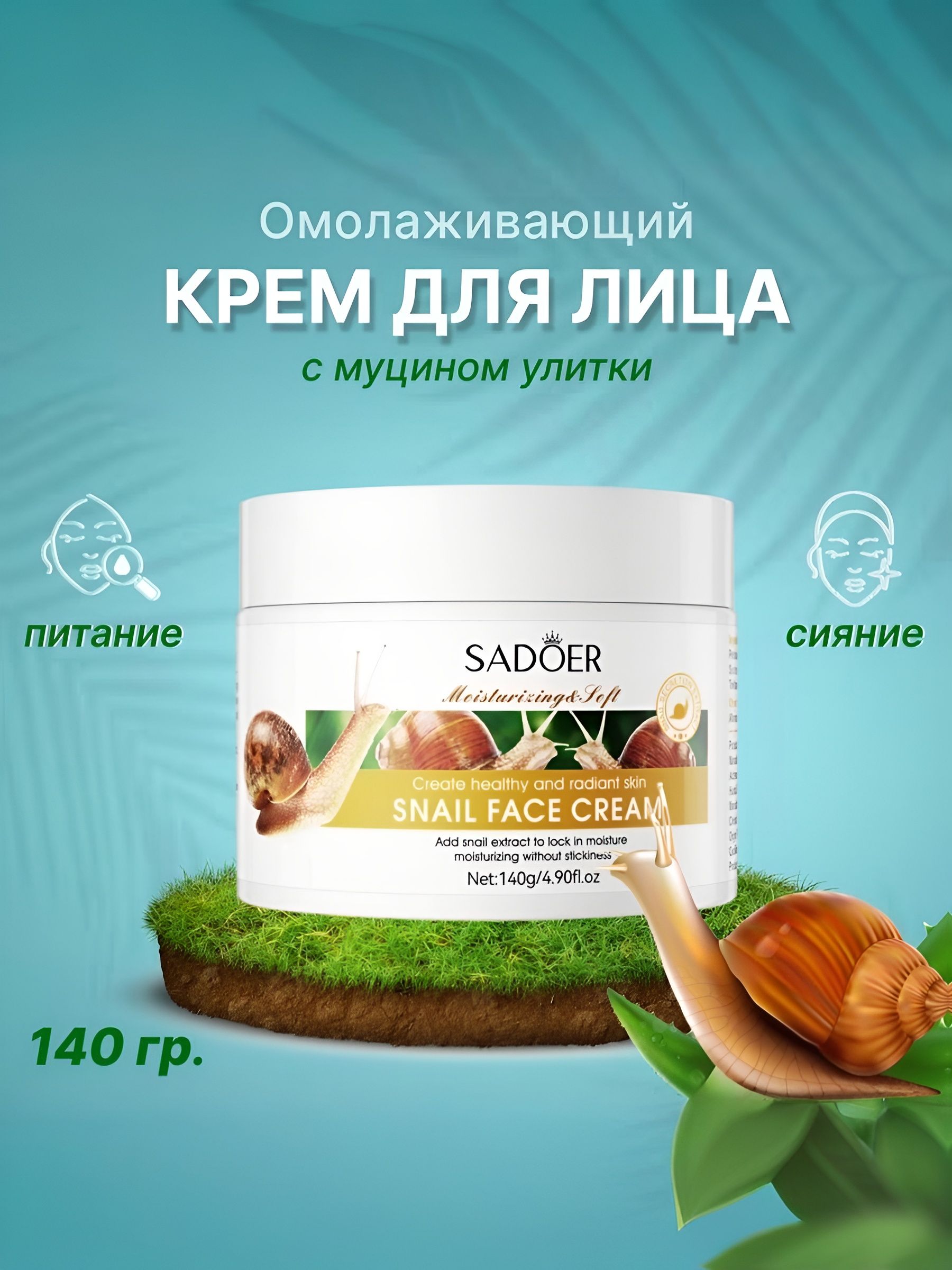 SADOER Омолаживающий крем с муцином улитки Snail Moisturizer Cream