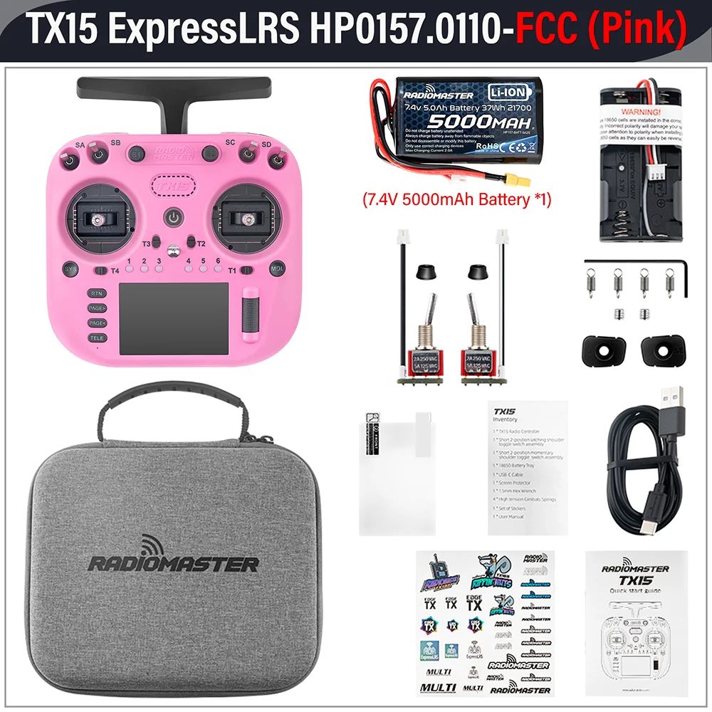 RadioMaster TX15 ELRS Pink + 5000mAh 2S battery RadioMaster TX15 ELRS Pink + 5000mAh 2S battery