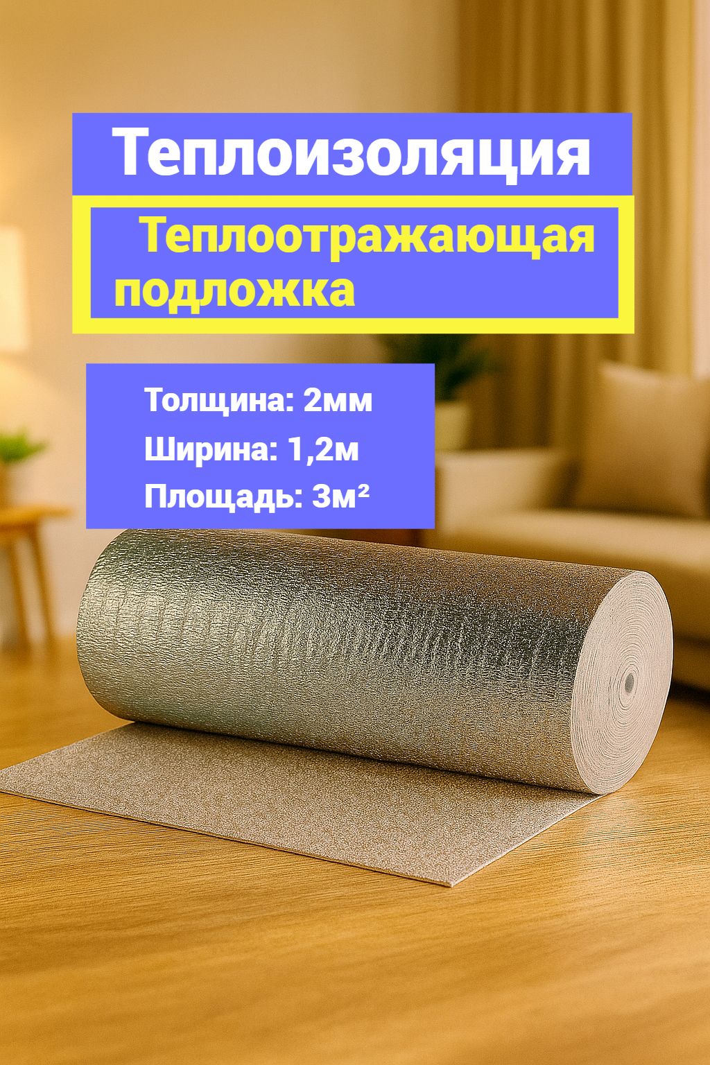 Теплоотражающаяподложкадлятеплогополаиремонта2мм3кв.м.
