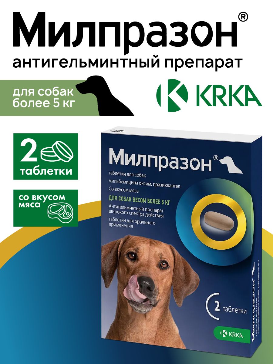 Таблетки"Милпразон"антигельминтикдлясобаквесомболее5кгтаблетки12,5мг/125мг(2шт.вупаковке),КРКА