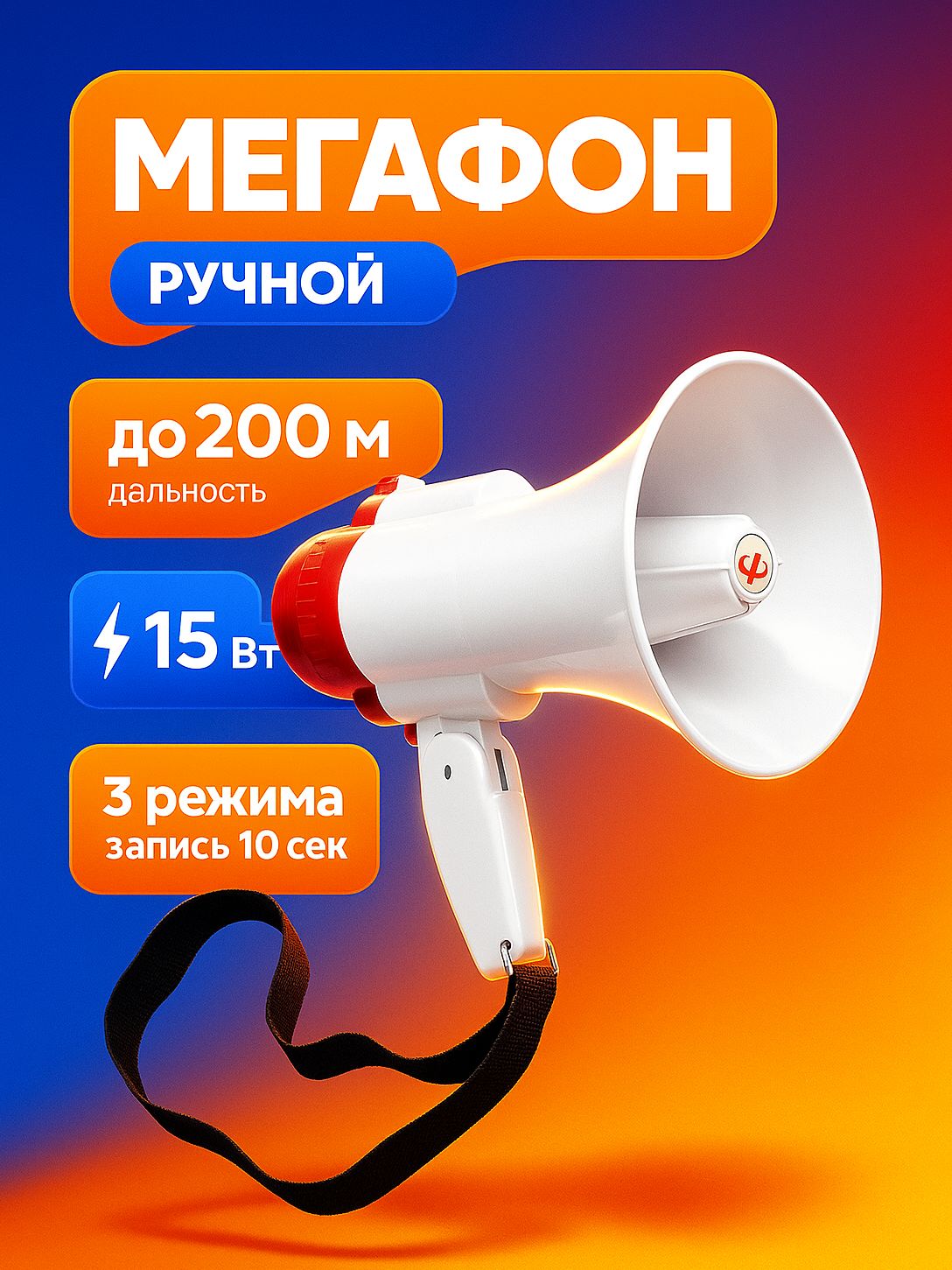 Мегафон ручной Rad-01, Ручной мегафон, микрофоном и сиреной / портативный усилитель голоса / туристический аксессуар / рупор громкоговоритель
