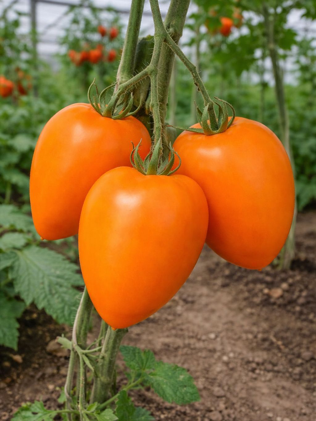 Кусты томатов Оранжевое сердце с плодами