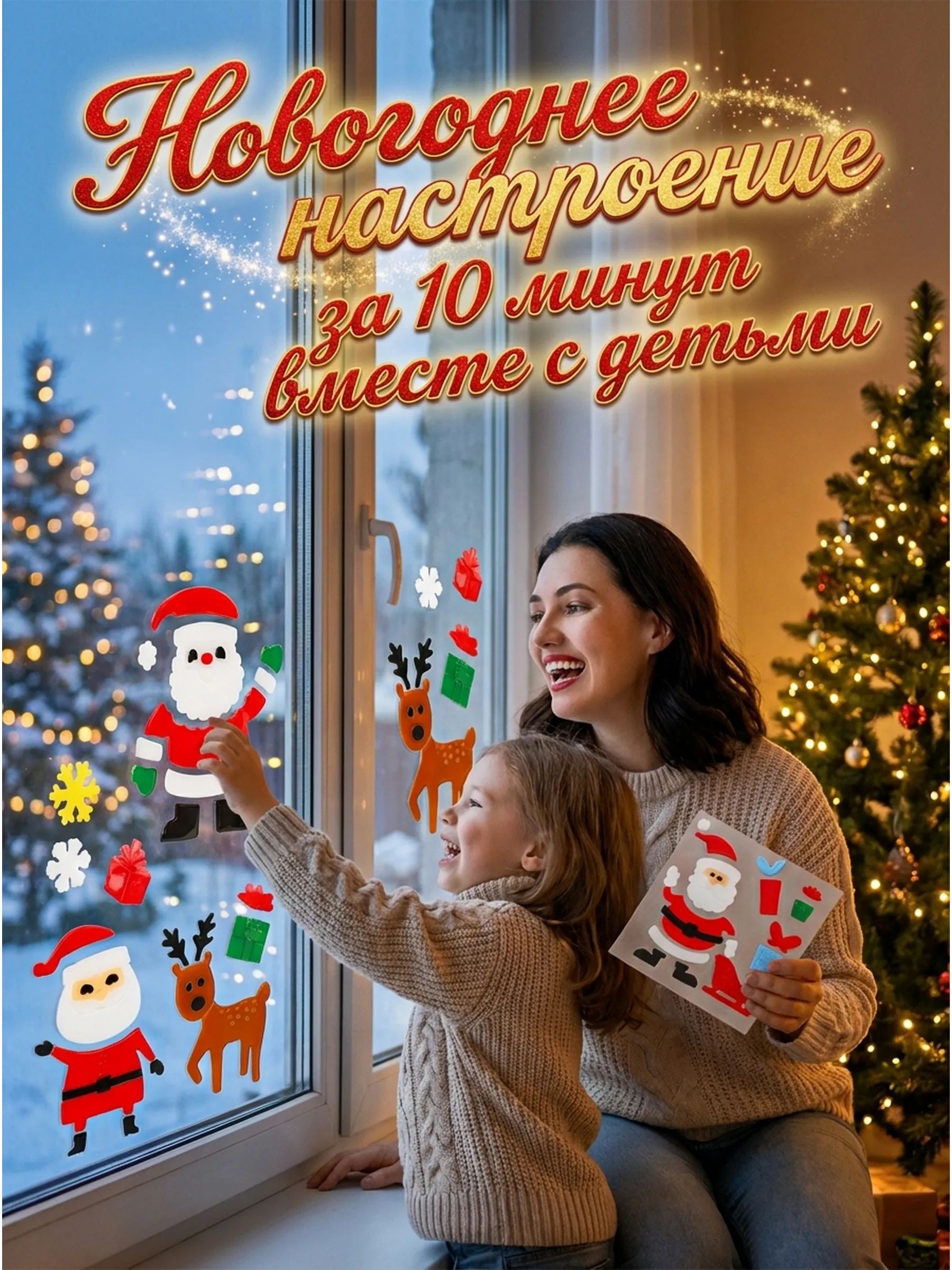 Новогодние наклейки Санта-Клаус в уп/3 штук 20*20CM Китай