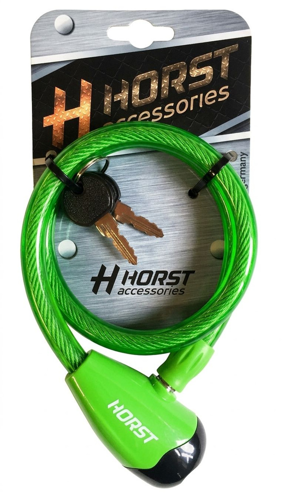 Замок велосипедный HORST тросовый, 12х650мм, автоматический, зеленый #1