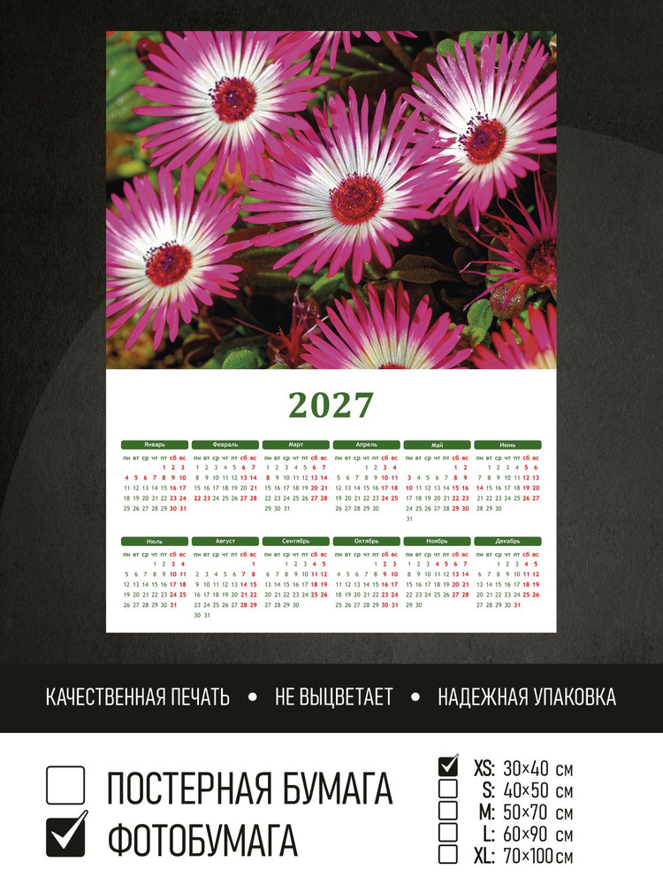 Календарь 2027 Цветочный фон яркие бутоны, фотобумага 30х40 см ПолиЦентр #1