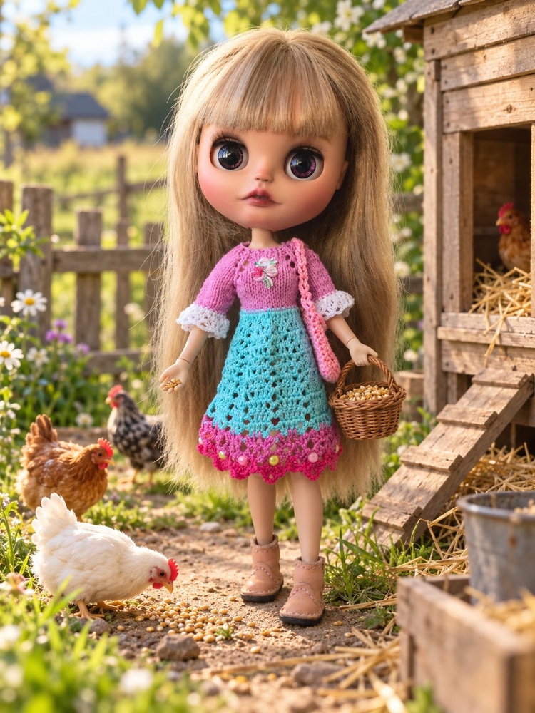 Платье и сумочка для куклы Блайз Blythe или Биггерс (Biggers) ручная работа, одежда для куклы #1