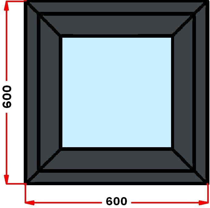 Окно пластиковое, профиль 60 мм (600 x 600), фрамуга, стеклопакет 3 стекла, темно-серое снаружи, изнутри #1