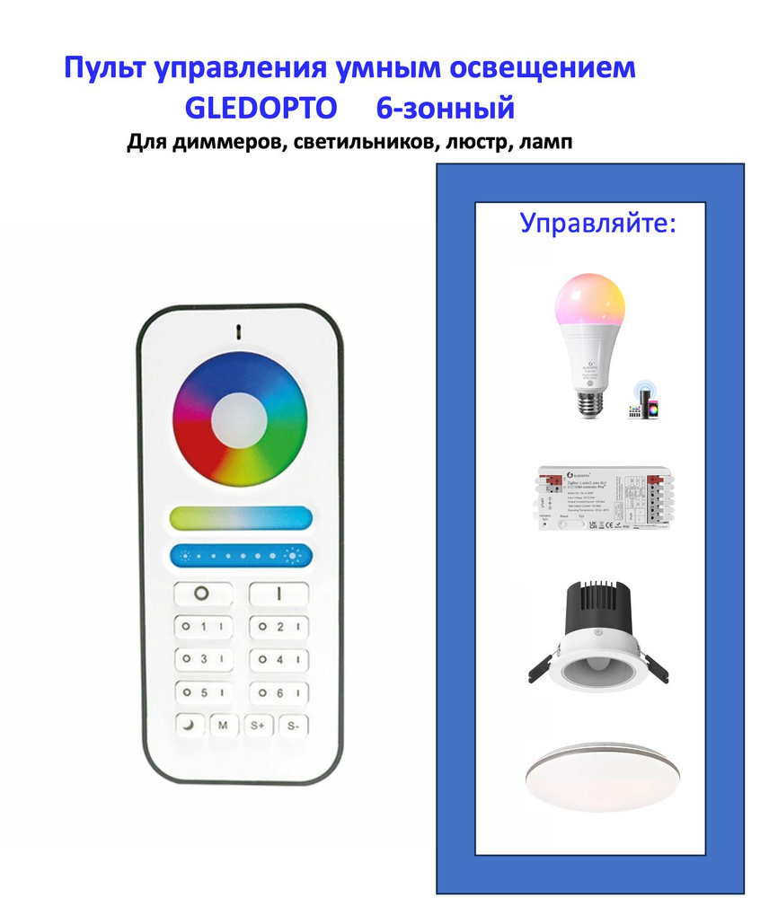 Пульт управления освещением 6-зонный GLEDOPTO 2.4G RGB/CCT - купить с  доставкой по выгодным ценам в интернет-магазине OZON (1451820404)