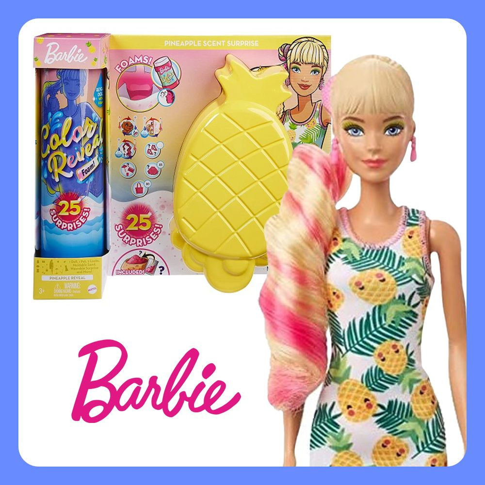 Кукла Барби - Color Reveal Пена, Ананас (Barbie Color Reveal Foam!  Pineapple Doll & Pet Friend with 25 Surprises) - купить с доставкой по  выгодным ценам в интернет-магазине OZON (1403252843)