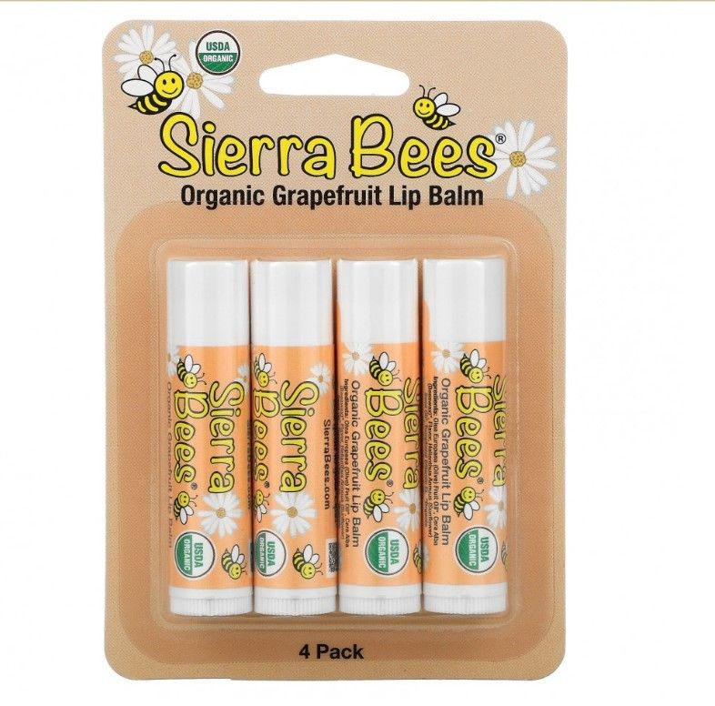 Sierra Bees, Органические бальзамы для губ, грейпфрут, 4 в упаковке, 4,25 г каждый  #1