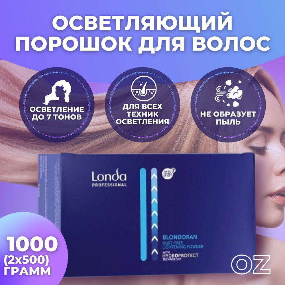 Londa Professional Осветлитель для волос BLONDORAN до 7 тонов, 2*500 г  (1000 г) / Лонда Блондоран пудра обесцвечивающая для волос,  профессиональный ...