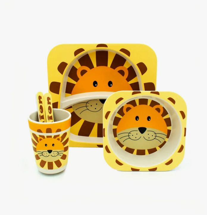 Набор детской эко посуды из бамбука Тигр желтый/эко набор 5 предметов  #1