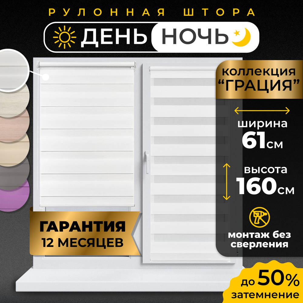 Рулонные шторы LmDecor день-ночь 61х160 см, жалюзи на окна 61 ширина, рольшторы  #1