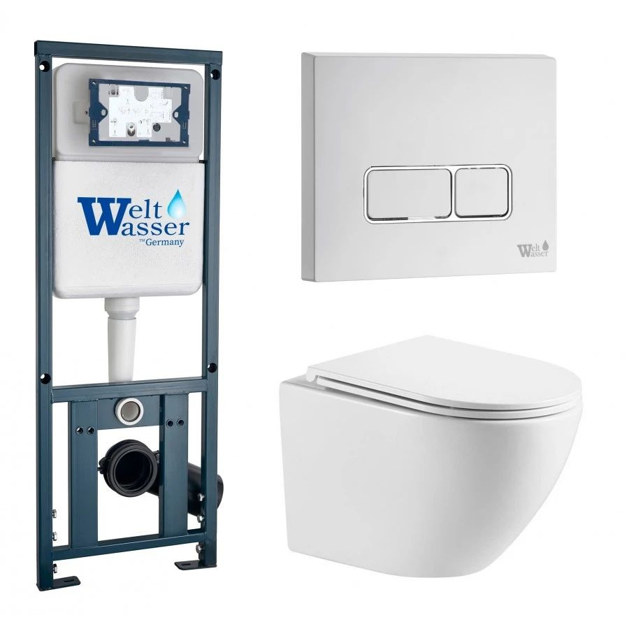 Комплект Weltwasser 10000011311 подвесной унитаз Merzbach 043 GL-WT + инсталляция Marberg 410 + кнопка #1
