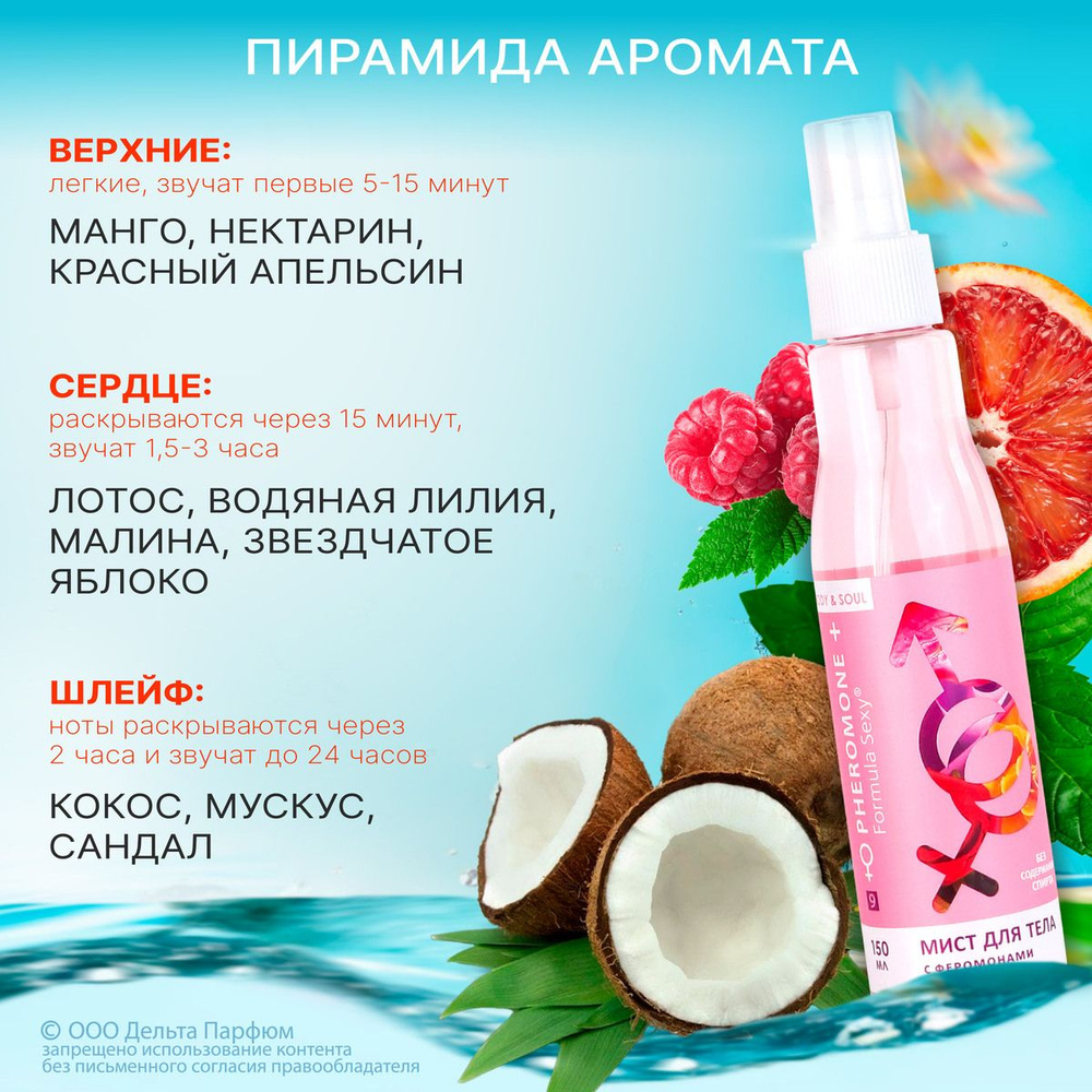 Спрей для тела и волос с феромонами парфюмированный мист Formula Sexy №9 манго нектарин лотос кокос сандал #1